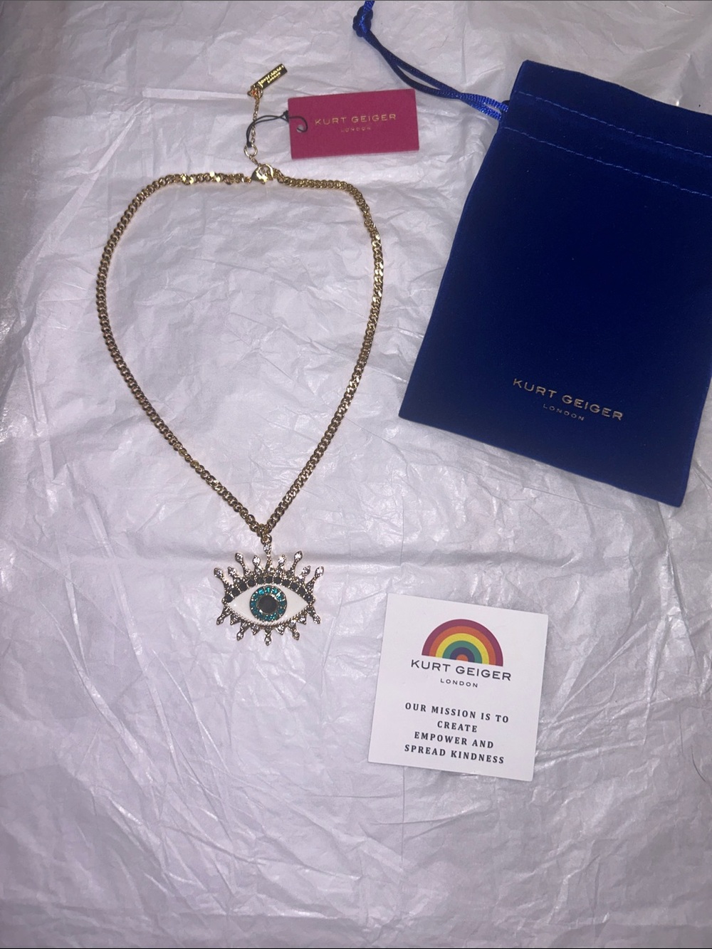 Kurt Geiger London Evil Eye Pendant Necklace With care card &dustbag NWT